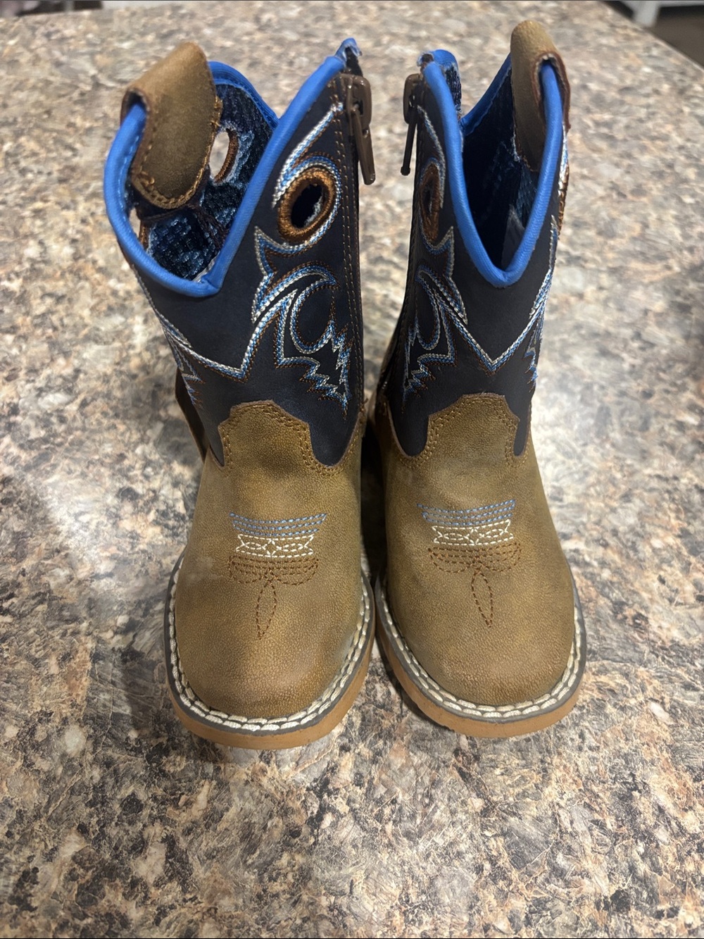 Twister Brown and Blue Kids Western Pull-On Boots